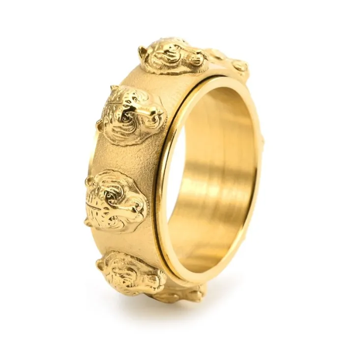 Retro Tiger Head Spinning Ring for Men, Bold Cast Titanium Steel Punk Style Jewelry