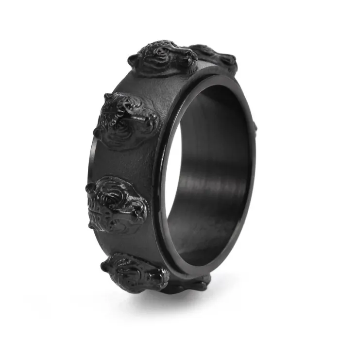 Retro Tiger Head Spinning Ring for Men, Bold Cast Titanium Steel Punk Style Jewelry