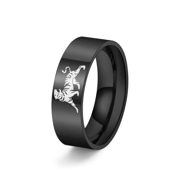 Creative 8MM Wide Polished Tiger Titanium Steel Ring for Men, Bold and Trendy Design