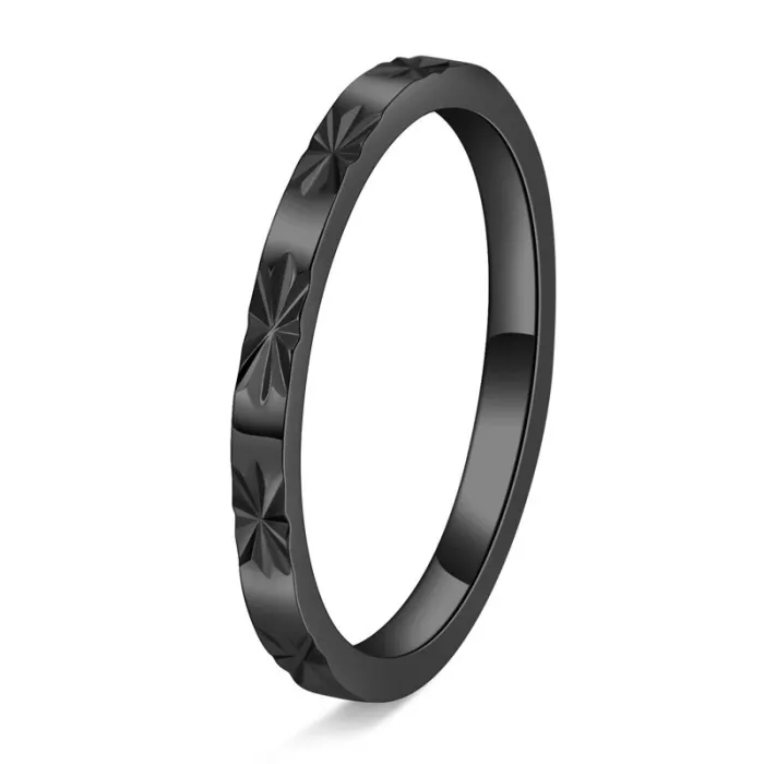 Facet-Cut Titanium Steel Ring with Star Pattern, 18K Gold-Plated Slim Band for Women