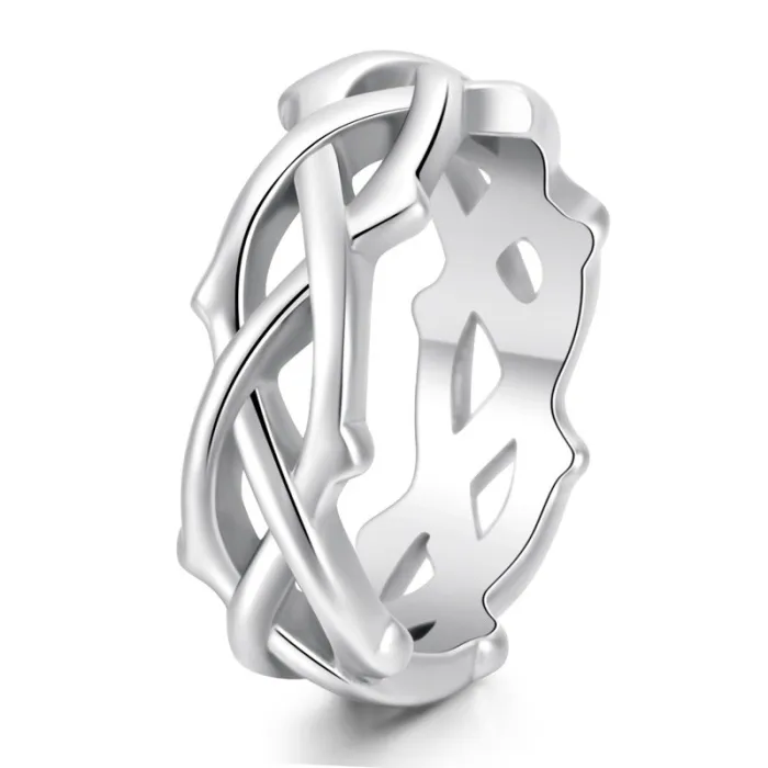 Men’s Titanium Steel Thorn Vine Hollow Ring, Unique Tree Branch Design Unisex Jewelry