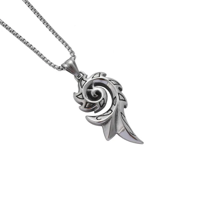 Vintage Flame Pendant Necklace for Men Stainless Steel Hip Hop Style Trendy Jewelry