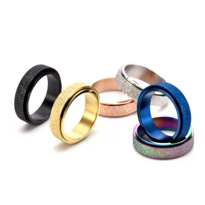 Unisex Matte Stainless Steel Spinner Ring Fashion Couple Jewelry Minimalist Design