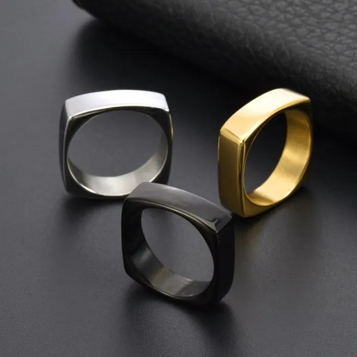 6MM Square Design Polished Titanium Steel Couple Ring Simple High-End Jewelry