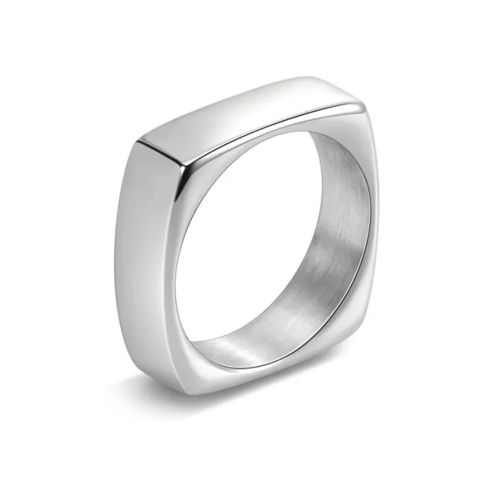 6MM Square Design Polished Titanium Steel Couple Ring Simple High-End Jewelry