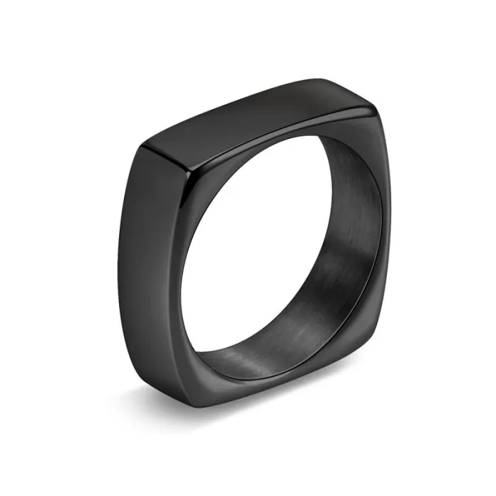 6MM Square Design Polished Titanium Steel Couple Ring Simple High-End Jewelry