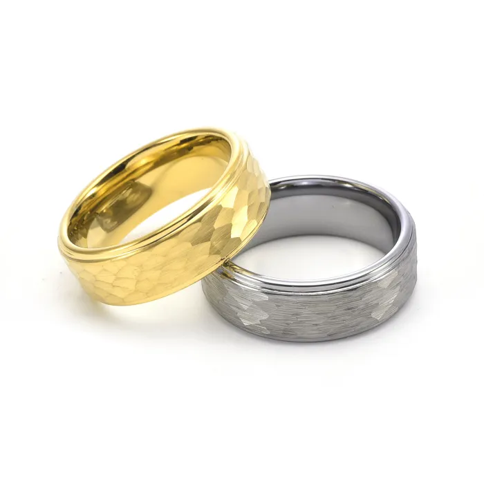 Hammered Tungsten Ring for Men Textured Design Cool Unisex Tungsten Carbide Band