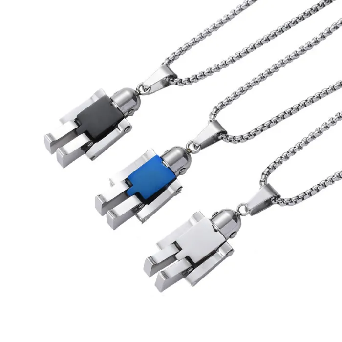 Stainless Steel Men's Necklace with Creative Movable Robot Pendant Fashion Jewelry
