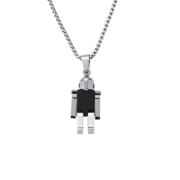 Stainless Steel Men's Necklace with Creative Movable Robot Pendant Fashion Jewelry
