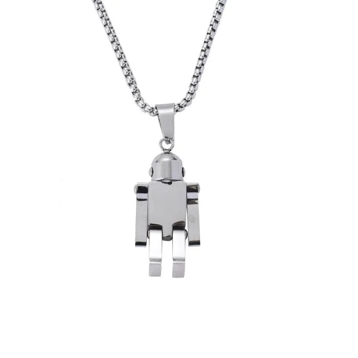 Stainless Steel Men's Necklace with Creative Movable Robot Pendant Fashion Jewelry