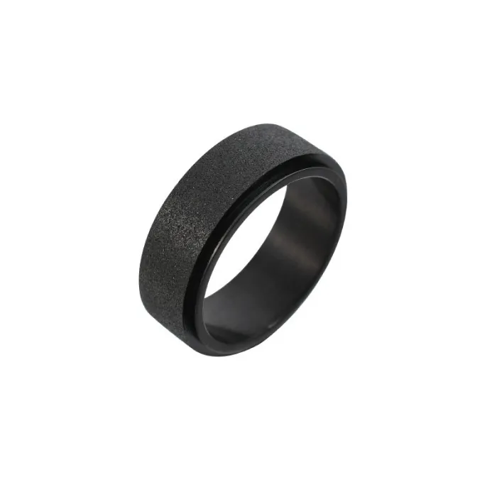 Stainless Steel Rotatable Matte Ring for Men Black Plated Spinning Band Trendy Jewelry