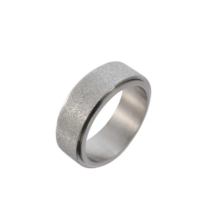 Stainless Steel Rotatable Matte Ring for Men Black Plated Spinning Band Trendy Jewelry