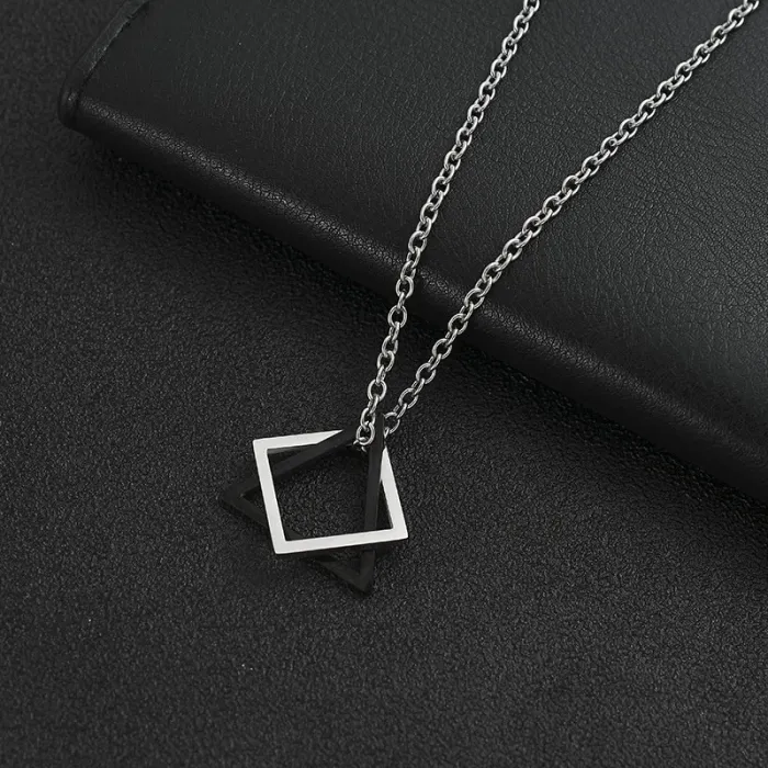 Trendy Geometric Irregular Necklace for Men Triangle and Square Pendant Stainless Steel Jewelry
