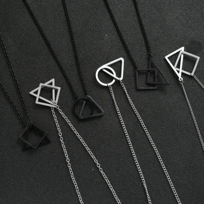 Trendy Geometric Irregular Necklace for Men Triangle and Square Pendant Stainless Steel Jewelry