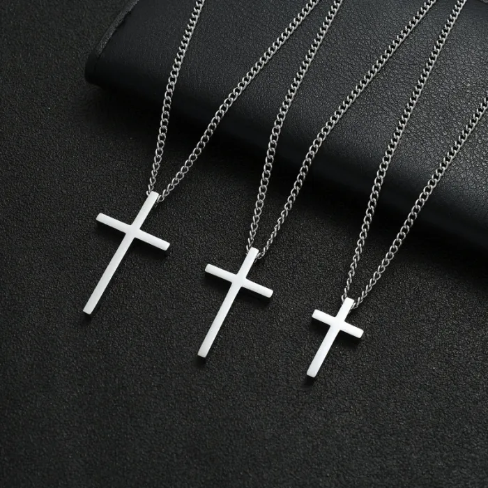Korean Style Polished Cross Necklace Stainless Steel Pendant for Men and Women Custom Engraved Jewelry