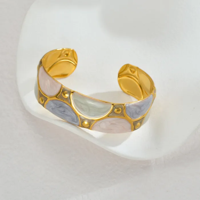 Unique Enamel Half-Round Open Bangle Stainless Steel Summer Bracelet Design Jewelry Wholesale