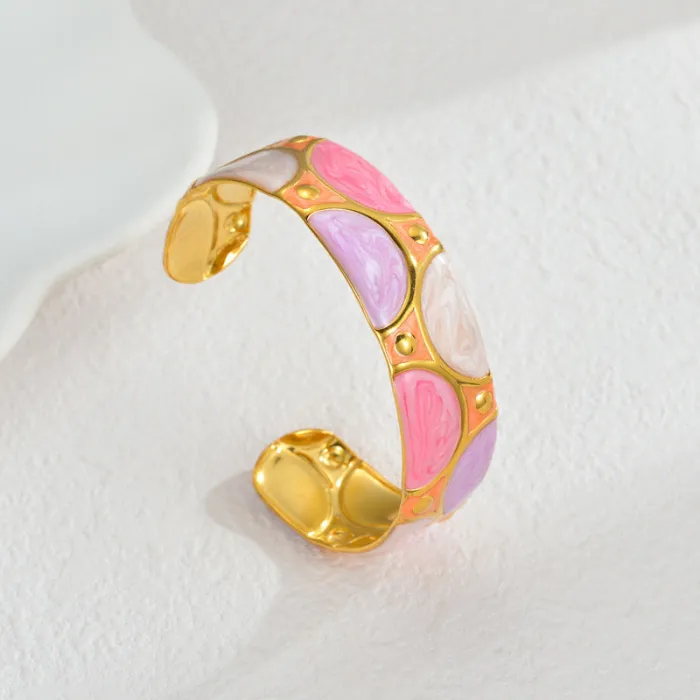 Unique Enamel Half-Round Open Bangle Stainless Steel Summer Bracelet Design Jewelry Wholesale