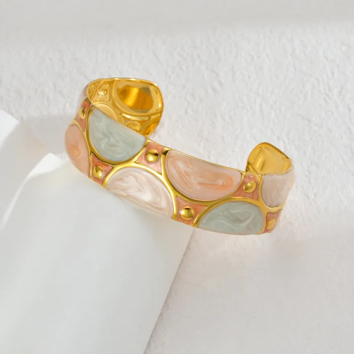 Minimalist Enamel Half-Round Open Bangle Stainless Steel Summer Fashion Bracelet Wholesale