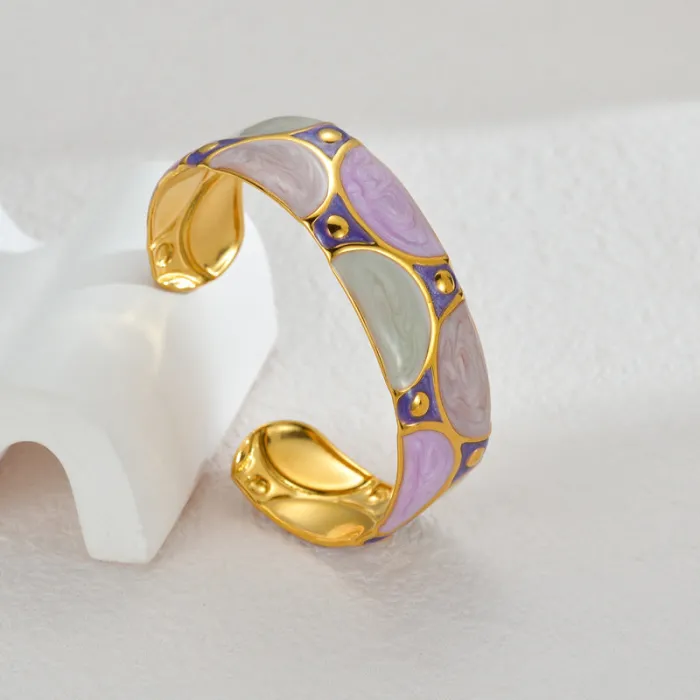 Minimalist Enamel Half-Round Open Bangle Stainless Steel Summer Fashion Bracelet Wholesale