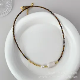 Maillard Natural Tiger Eye and Baroque Pearl Necklace for Women Luxury Freshwater Jewelry Wholesale - Jewelryto