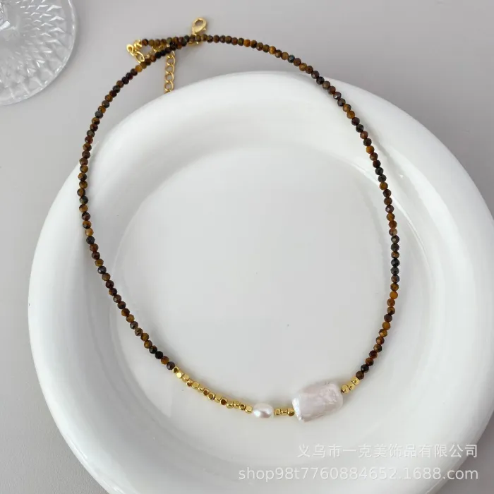 Maillard Natural Tiger Eye and Baroque Pearl Necklace for Women Luxury Freshwater Jewelry Wholesale