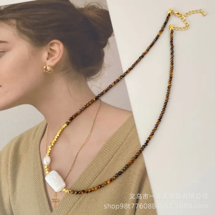 Maillard Natural Tiger Eye and Baroque Pearl Necklace for Women Luxury Freshwater Jewelry Wholesale