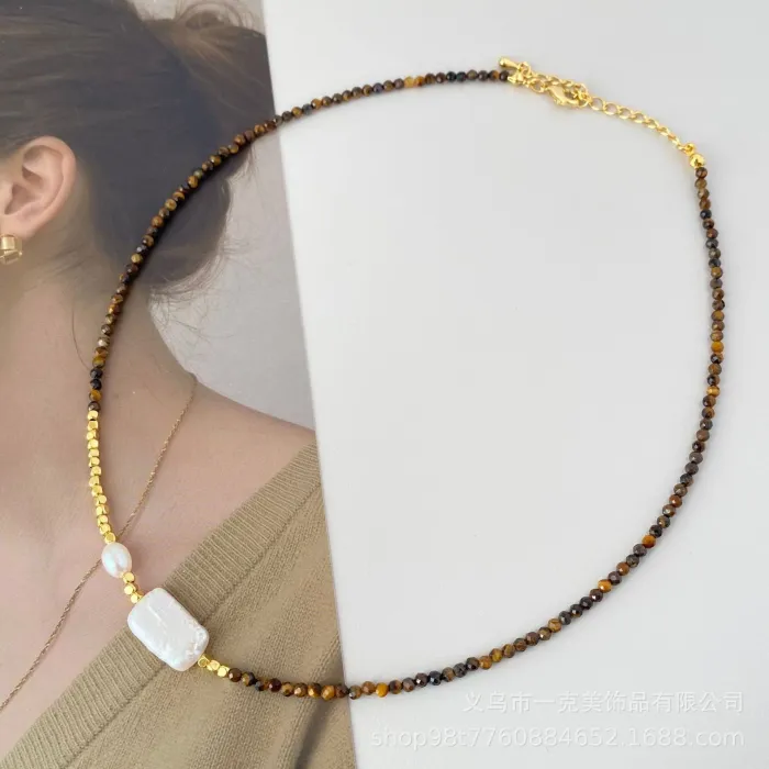 Maillard Natural Tiger Eye and Baroque Pearl Necklace for Women Luxury Freshwater Jewelry Wholesale