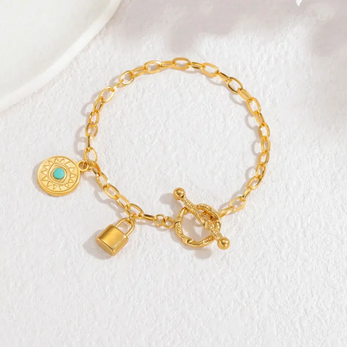 Luxury 18K Gold Stainless Steel Lock Pendant Bracelet for Women Small Design Non-Fading Jewelry