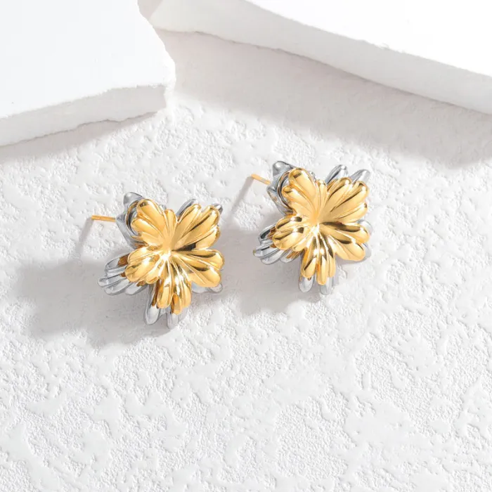 Vintage Irregular Textured Geometric Stud Earrings for Women Stainless Steel Retro Minimalist Jewelry