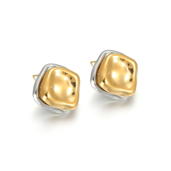 Vintage Irregular Textured Geometric Stud Earrings for Women Stainless Steel Retro Minimalist Jewelry