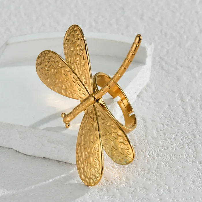 French Vintage Dragonfly Textured Earrings for Women 18K Gold Titanium Steel Irregular Design Jewelry