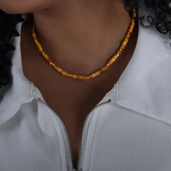 Colorful Beaded Choker Necklace for Women Summer Boho Emperor Stone Beach Jewelry