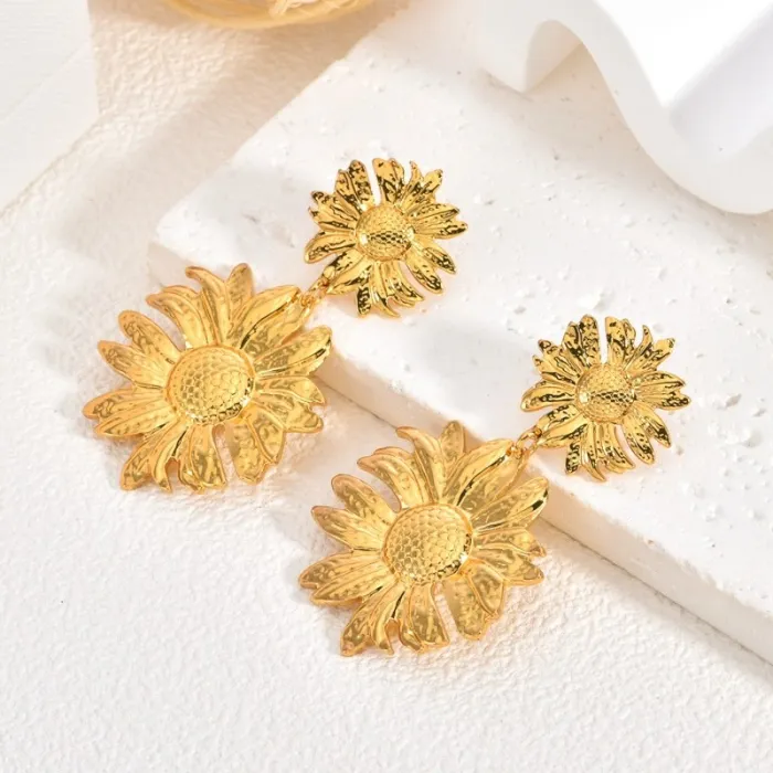 Bohemian Stainless Steel Flower Earrings for Women Luxury Statement Small Design