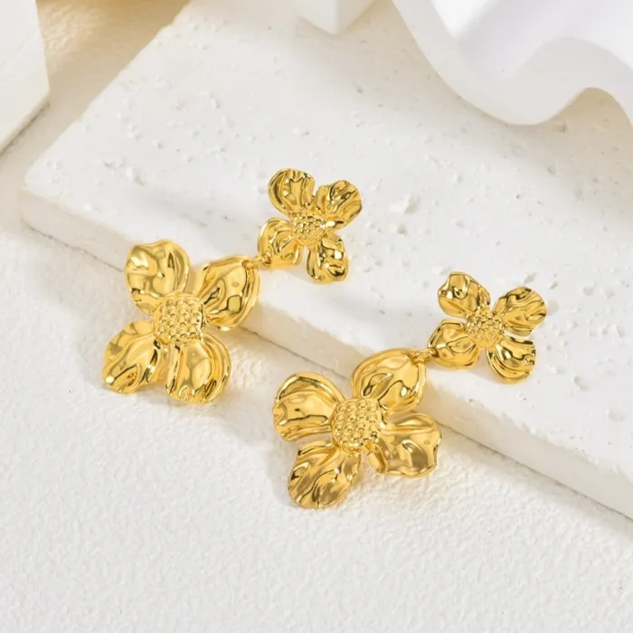 Bohemian Stainless Steel Flower Earrings for Women Luxury Statement Small Design