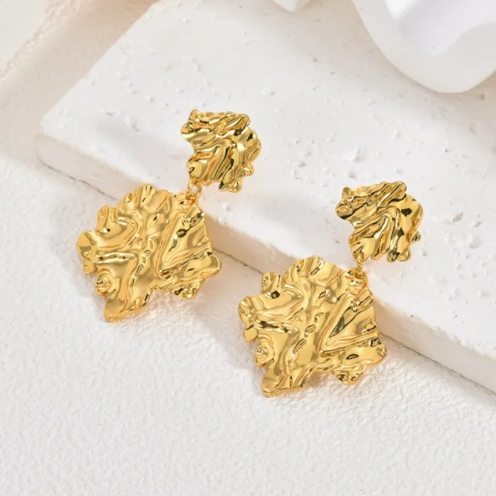 Ginkgo Leaf Stainless Steel Earrings for Women Textured Hammered Design Statement Jewelry