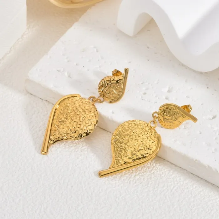 Ginkgo Leaf Stainless Steel Earrings for Women Textured Hammered Design Statement Jewelry