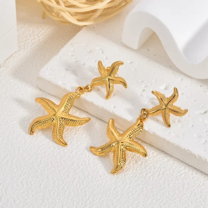 Starfish Stainless Steel Earrings for Women Vintage Jellyfish Design Statement Luxury Jewelry