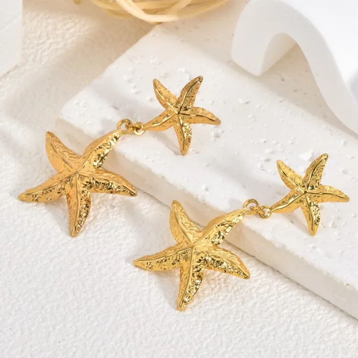 Starfish Stainless Steel Earrings for Women Vintage Jellyfish Design Statement Luxury Jewelry