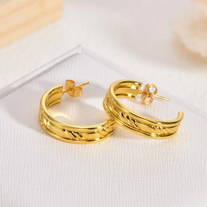 Luxury Gold Stainless Steel Earrings for Women Elegant Statement Minimalist Design Jewelry