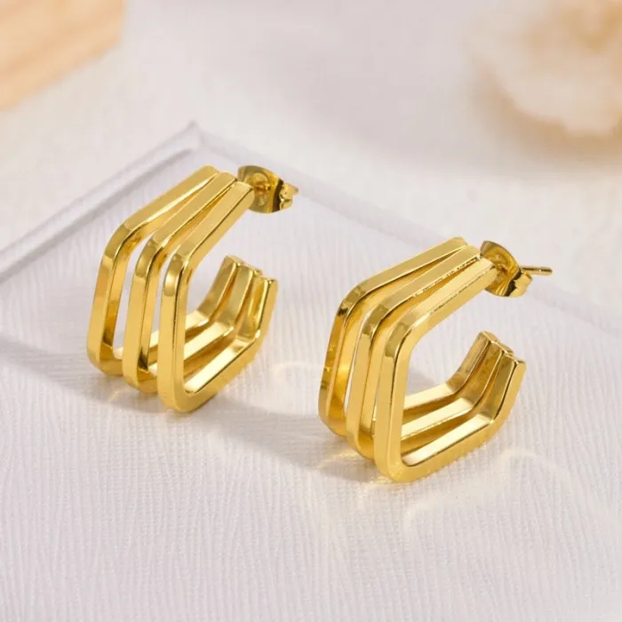 Luxury Gold Stainless Steel Earrings for Women Elegant Statement Minimalist Design Jewelry