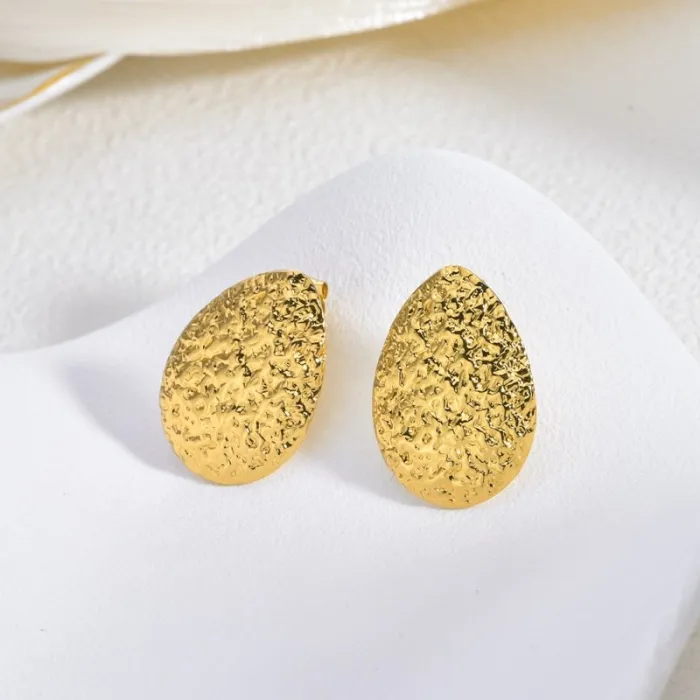 Vintage Gold Stainless Steel Earrings for Women Exaggerated Geometric Wheat Design Statement Jewelry