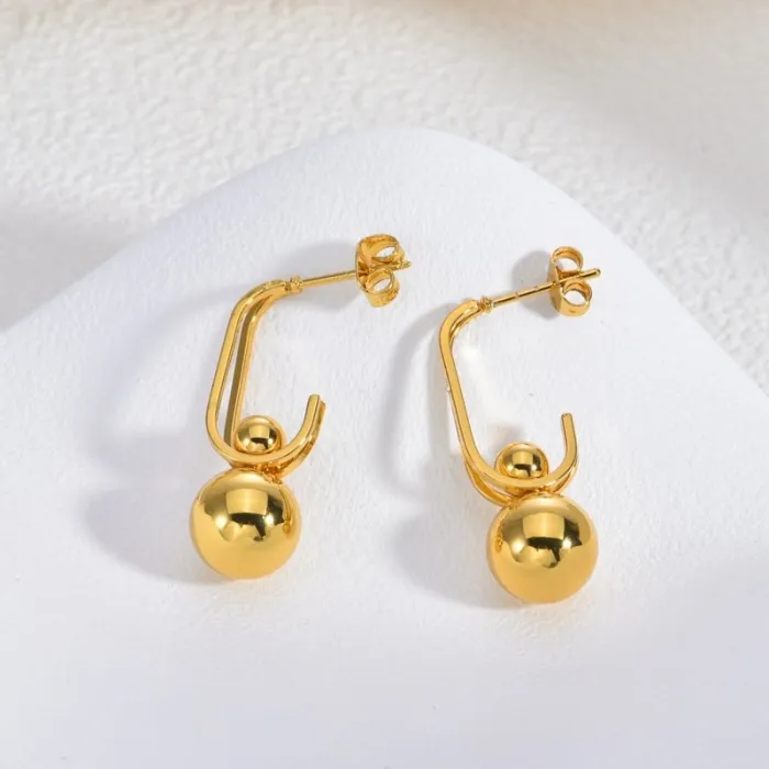 Vintage Gold Stainless Steel Earrings for Women Exaggerated Geometric Wheat Design Statement Jewelry