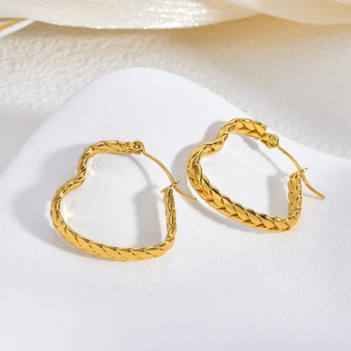 Vintage Gold Stainless Steel Earrings for Women Exaggerated Geometric Wheat Design Statement Jewelry
