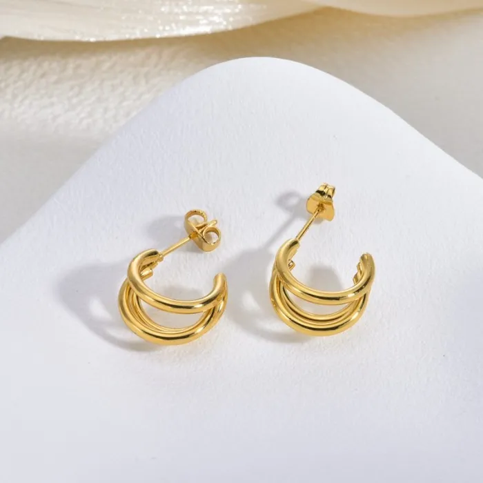 Vintage Gold Stainless Steel Earrings for Women Exaggerated Geometric Wheat Design Statement Jewelry