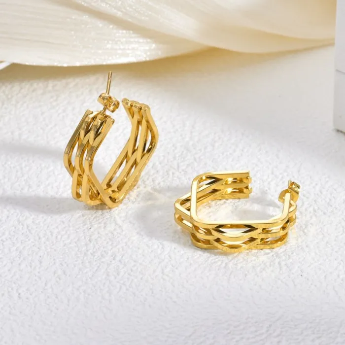 Vintage Gold Stainless Steel Earrings for Women Exaggerated Geometric Wheat Design Statement Jewelry