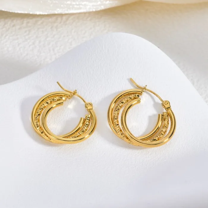 Stylish Gold Stainless Steel Earrings for Women Exaggerated Line Design Retro Minimalist Statement Jewelry