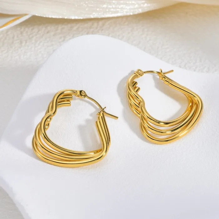 Stylish Gold Stainless Steel Earrings for Women Exaggerated Line Design Retro Minimalist Statement Jewelry