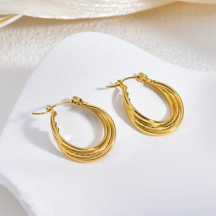 Stylish Gold Stainless Steel Earrings for Women Exaggerated Line Design Retro Minimalist Statement Jewelry
