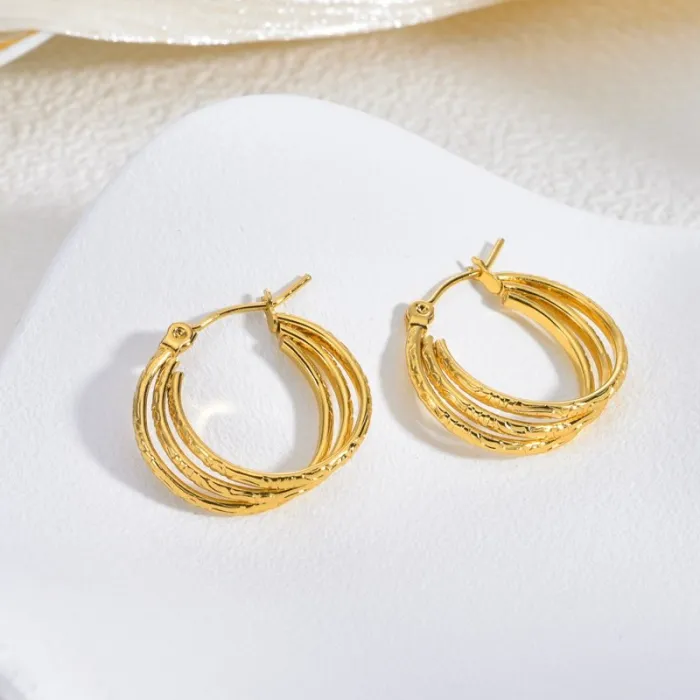 Stylish Gold Stainless Steel Earrings for Women Exaggerated Line Design Retro Minimalist Statement Jewelry