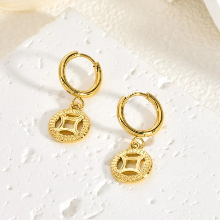 Luxury Vintage Gold Stainless Steel Earrings for Women Stylish Small Design Statement Jewelry